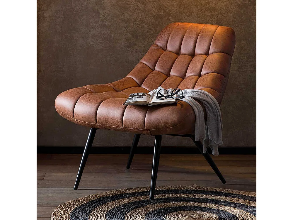 Vintage Optik Sessel mit Kunstleder Bezug Vierfußgestell aus Metall