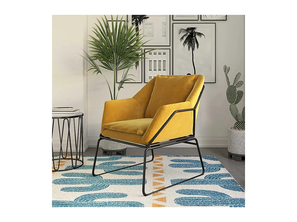 Gelber Loft Sessel aus Samt und Metall Bügelgestell