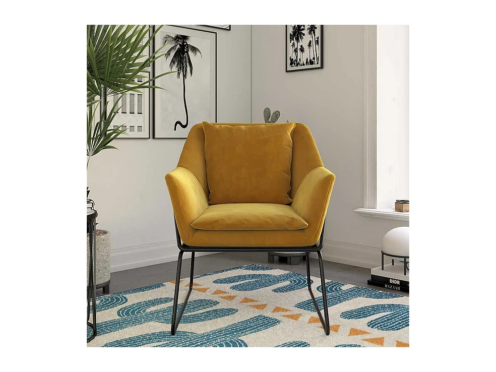 Gelber Loft Sessel aus Samt und Metall Bügelgestell