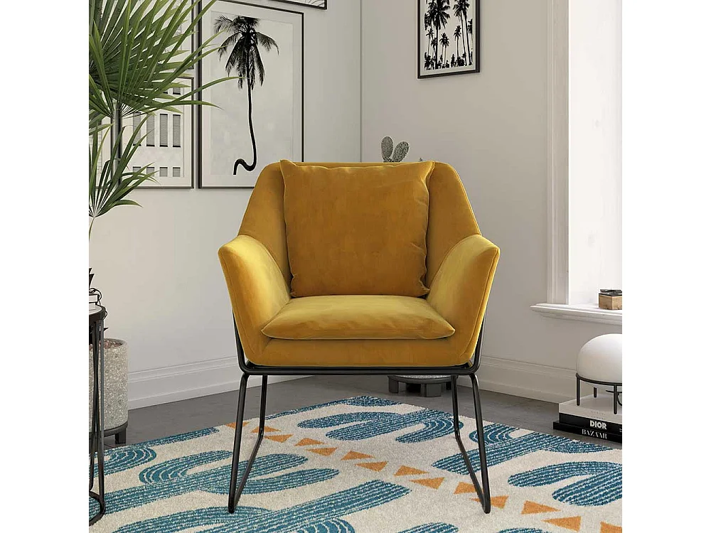 Gelber Loft Sessel aus Samt und Metall Bügelgestell
