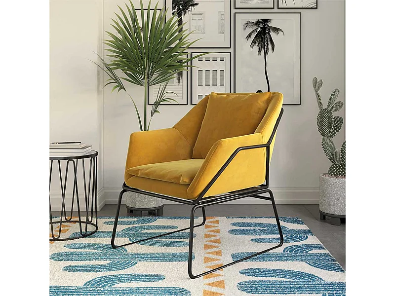 Gelber Loft Sessel aus Samt und Metall Bügelgestell