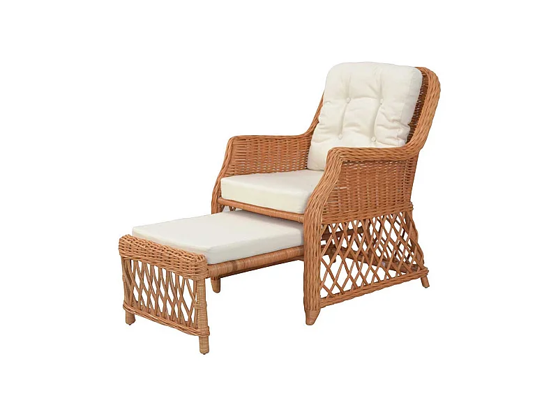 Rattansessel in Honigfarben herausziehbarem Fußteil