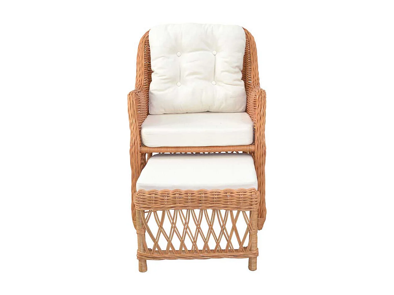 Rattansessel in Honigfarben herausziehbarem Fußteil