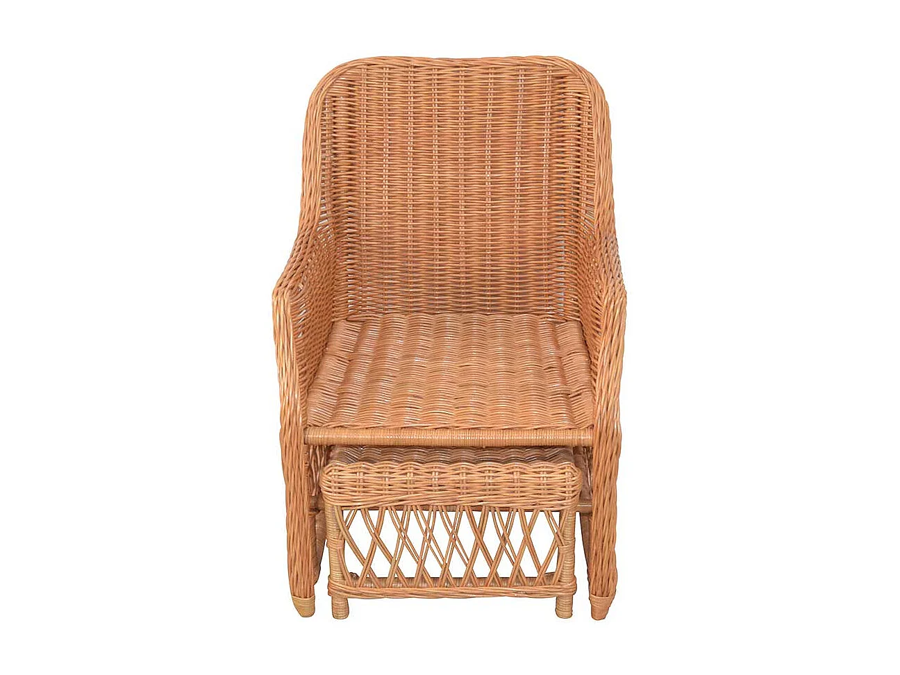 Rattansessel in Honigfarben herausziehbarem Fußteil