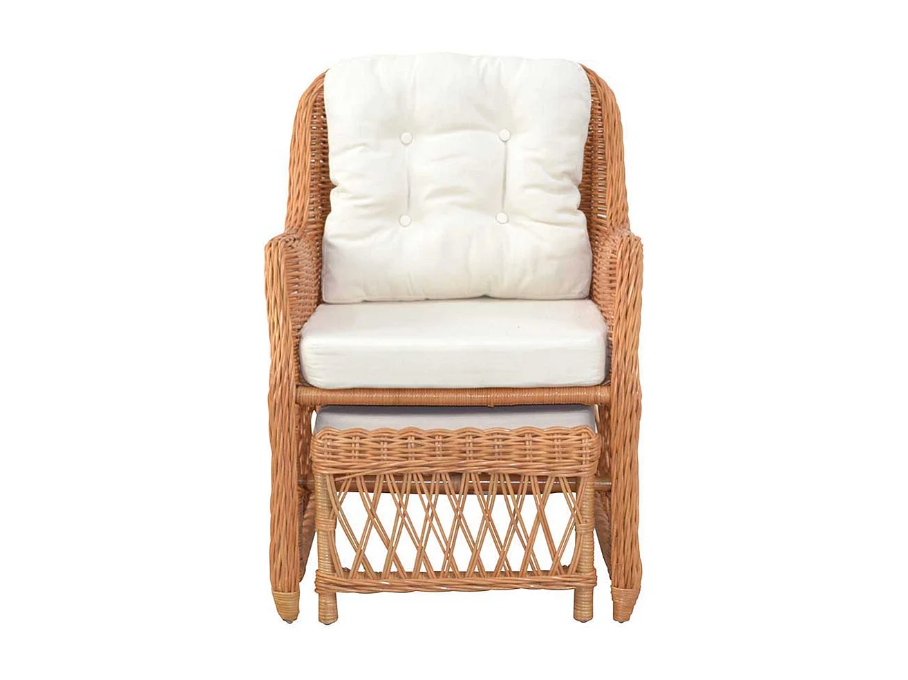 Rattansessel in Honigfarben herausziehbarem Fußteil