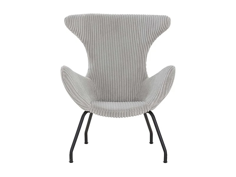 Skandi Kaminsessel in Grau Cord Vierfußgestell aus Metall