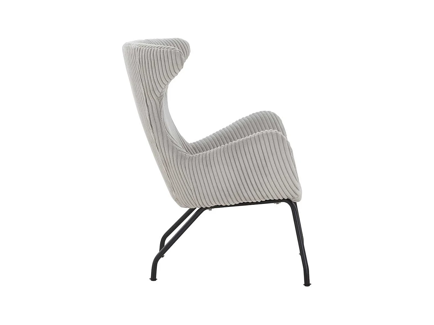 Skandi Kaminsessel in Grau Cord Vierfußgestell aus Metall