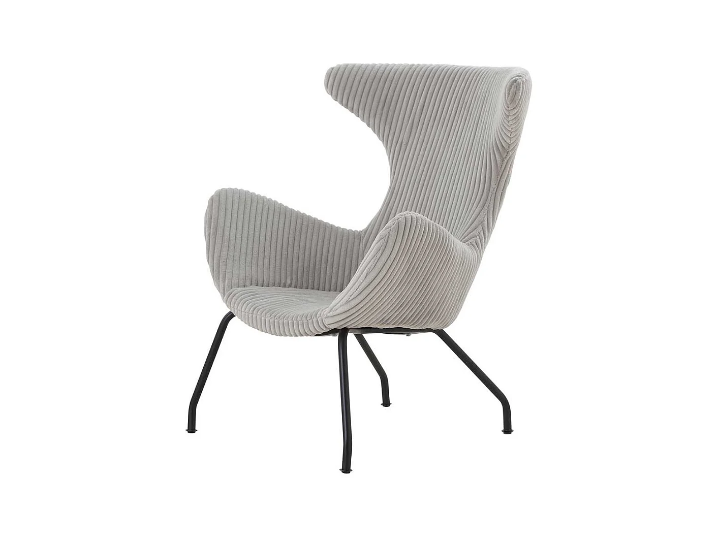 Skandi Kaminsessel in Grau Cord Vierfußgestell aus Metall