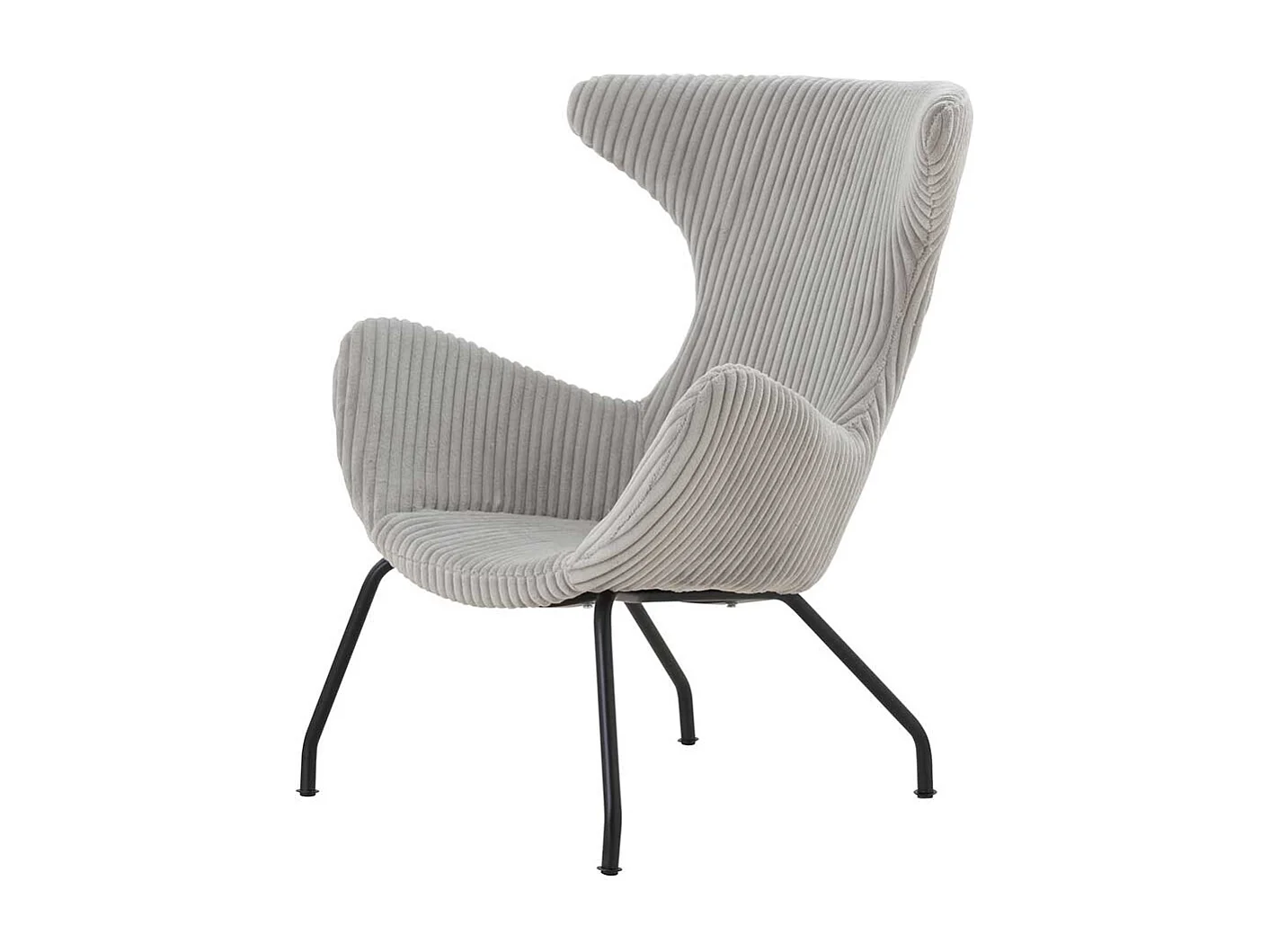 Skandi Kaminsessel in Grau Cord Vierfußgestell aus Metall