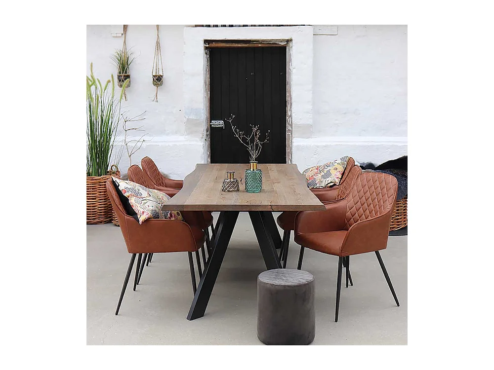 Esszimmerstühle aus Kunstleder in Braun Stahl in Schwarz (2er Set)