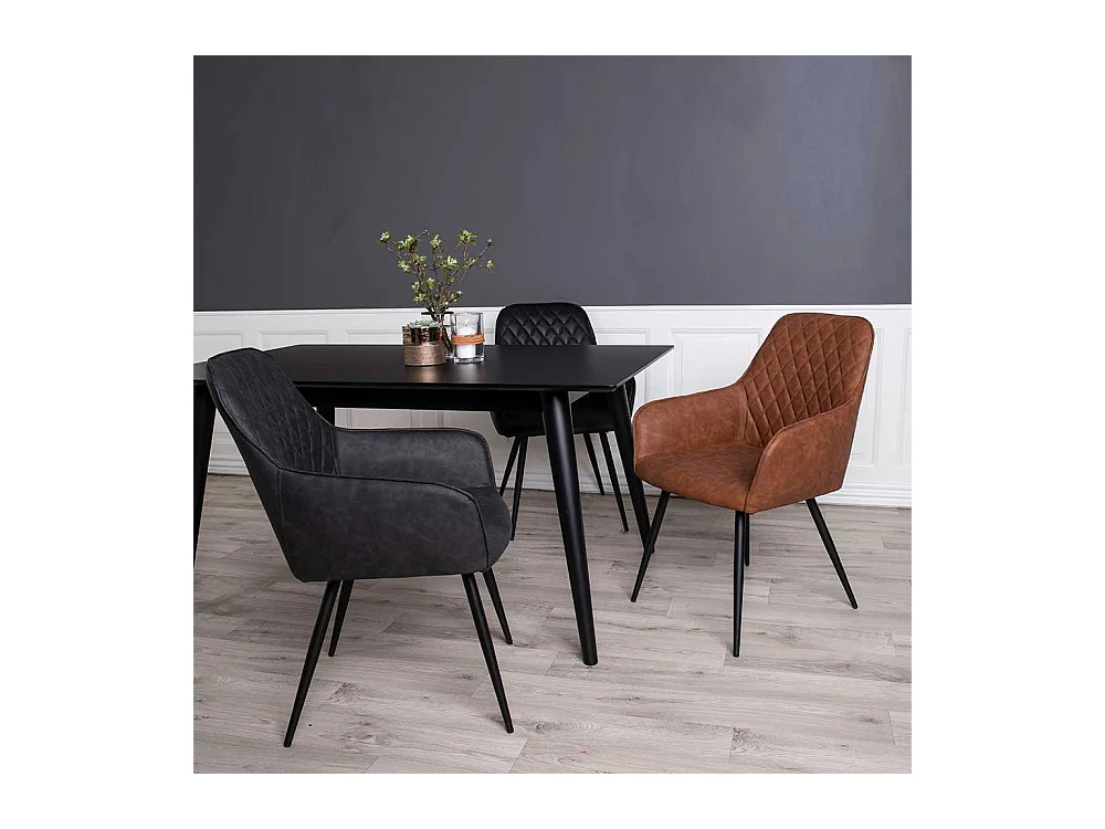 Esszimmerstühle aus Kunstleder in Braun Stahl in Schwarz (2er Set)