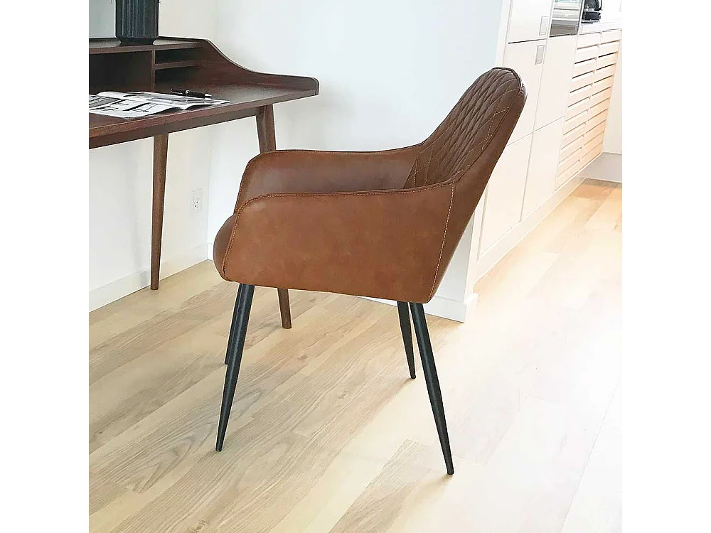 Esszimmerstühle aus Kunstleder in Braun Stahl in Schwarz (2er Set)