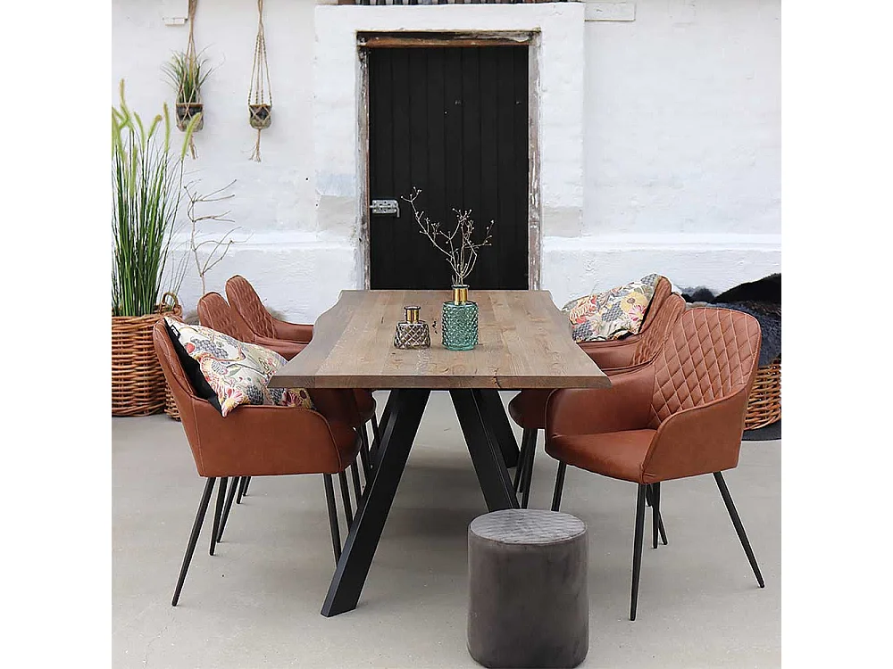 Esszimmerstühle aus Kunstleder in Braun Stahl in Schwarz (2er Set)