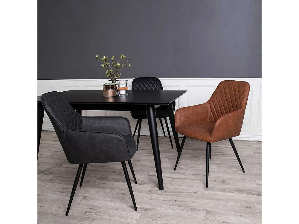 Esszimmerstühle aus Kunstleder in Braun Stahl in Schwarz (2er Set)