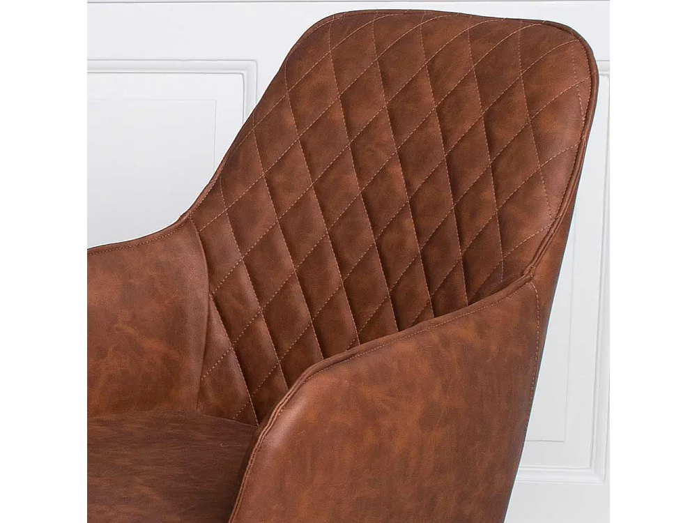 Esszimmerstühle aus Kunstleder in Braun Stahl in Schwarz (2er Set)