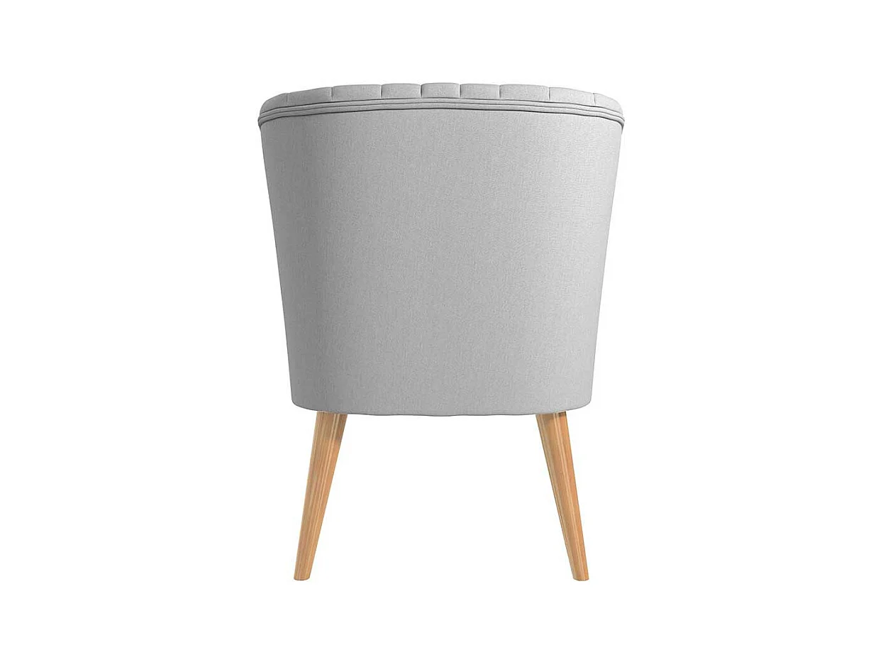 Hellgrauer Einzelsessel im Retrostil Vierfußgestell aus Holz