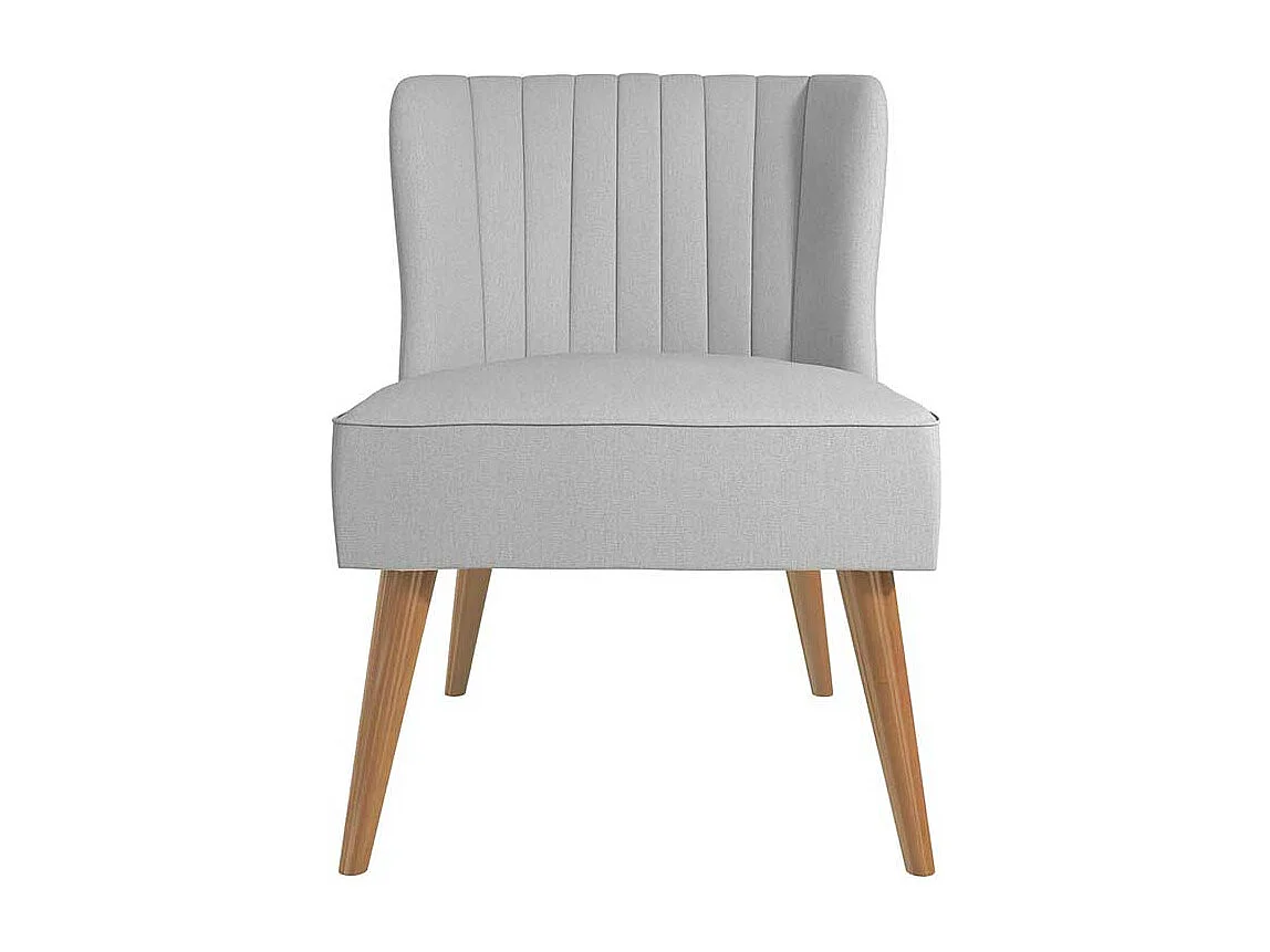 Hellgrauer Einzelsessel im Retrostil Vierfußgestell aus Holz