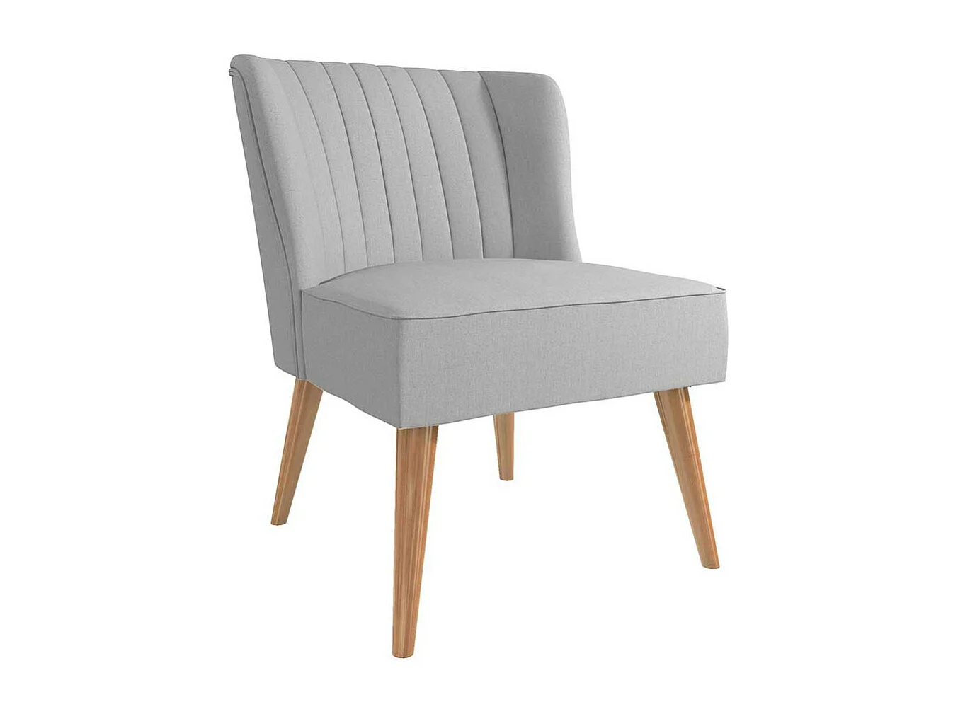 Hellgrauer Einzelsessel im Retrostil Vierfußgestell aus Holz