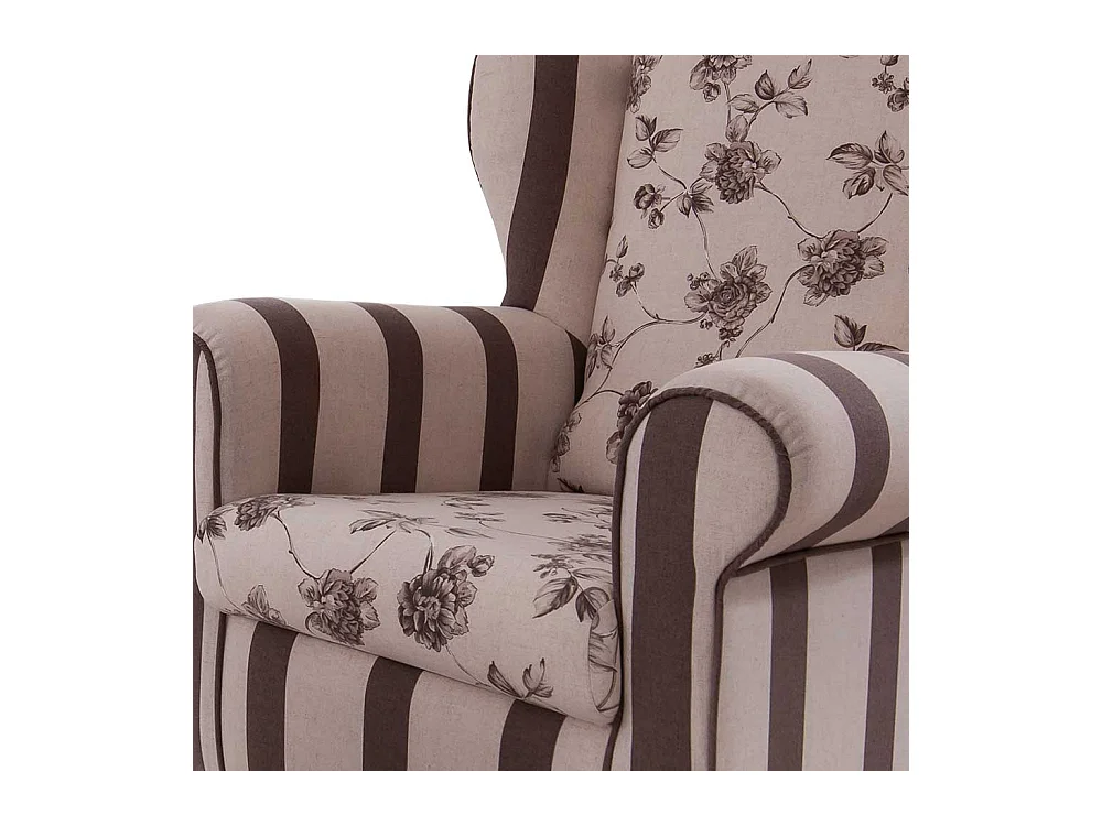 Ohrensessel mit Blumenmuster Braun Beige