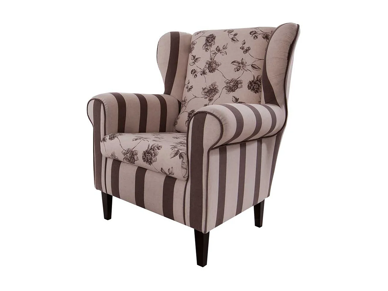 Ohrensessel mit Blumenmuster Braun Beige