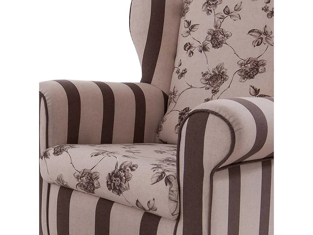 Ohrensessel mit Blumenmuster Braun Beige