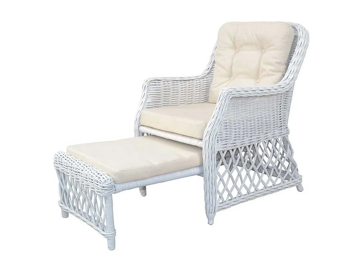 Fernsehsessel in Weiß Rattan integriertem Fußteil