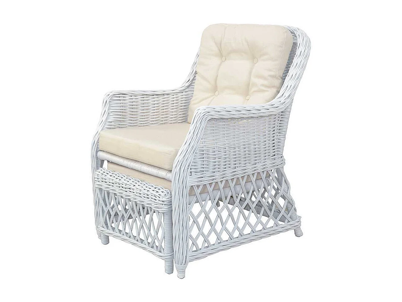 Fernsehsessel in Weiß Rattan integriertem Fußteil