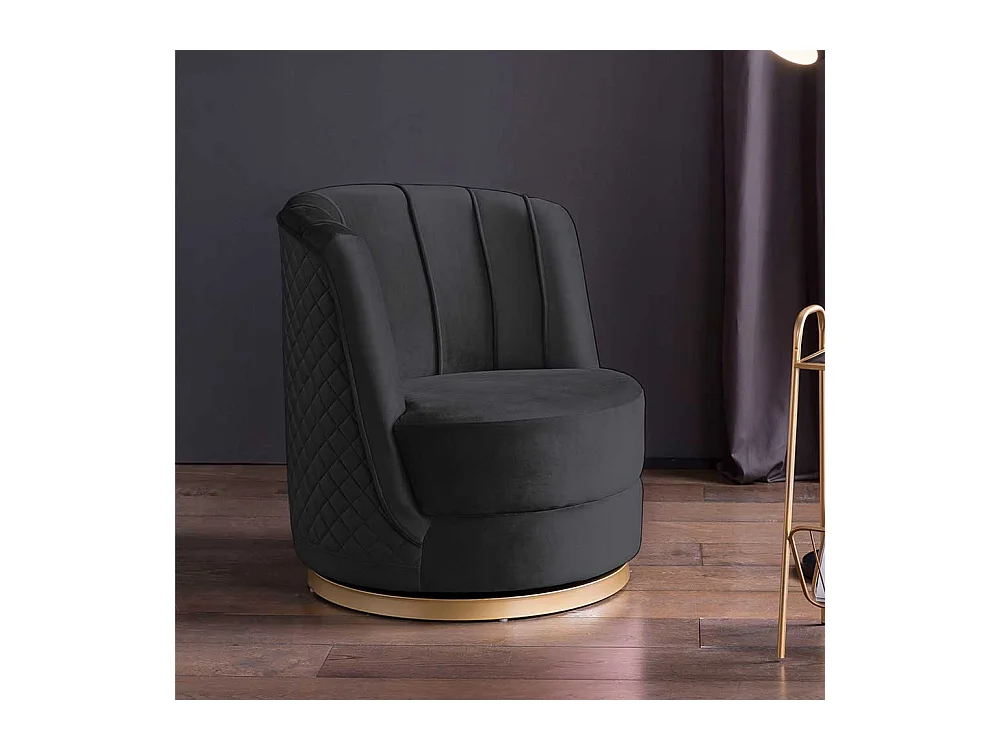 Lounge Sessel drehbar Samt in Schwarz und Goldfarben Retrostil