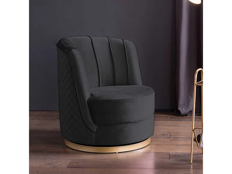 Lounge Sessel drehbar Samt in Schwarz und Goldfarben Retrostil