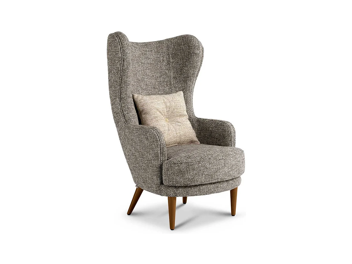 Kaminsessel Beige Grau aus Boucle Stoff Vierfußgestell aus Holz