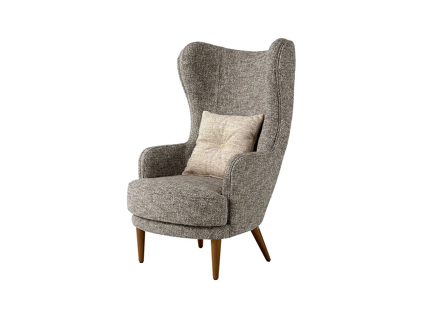 Kaminsessel Beige Grau aus Boucle Stoff Vierfußgestell aus Holz