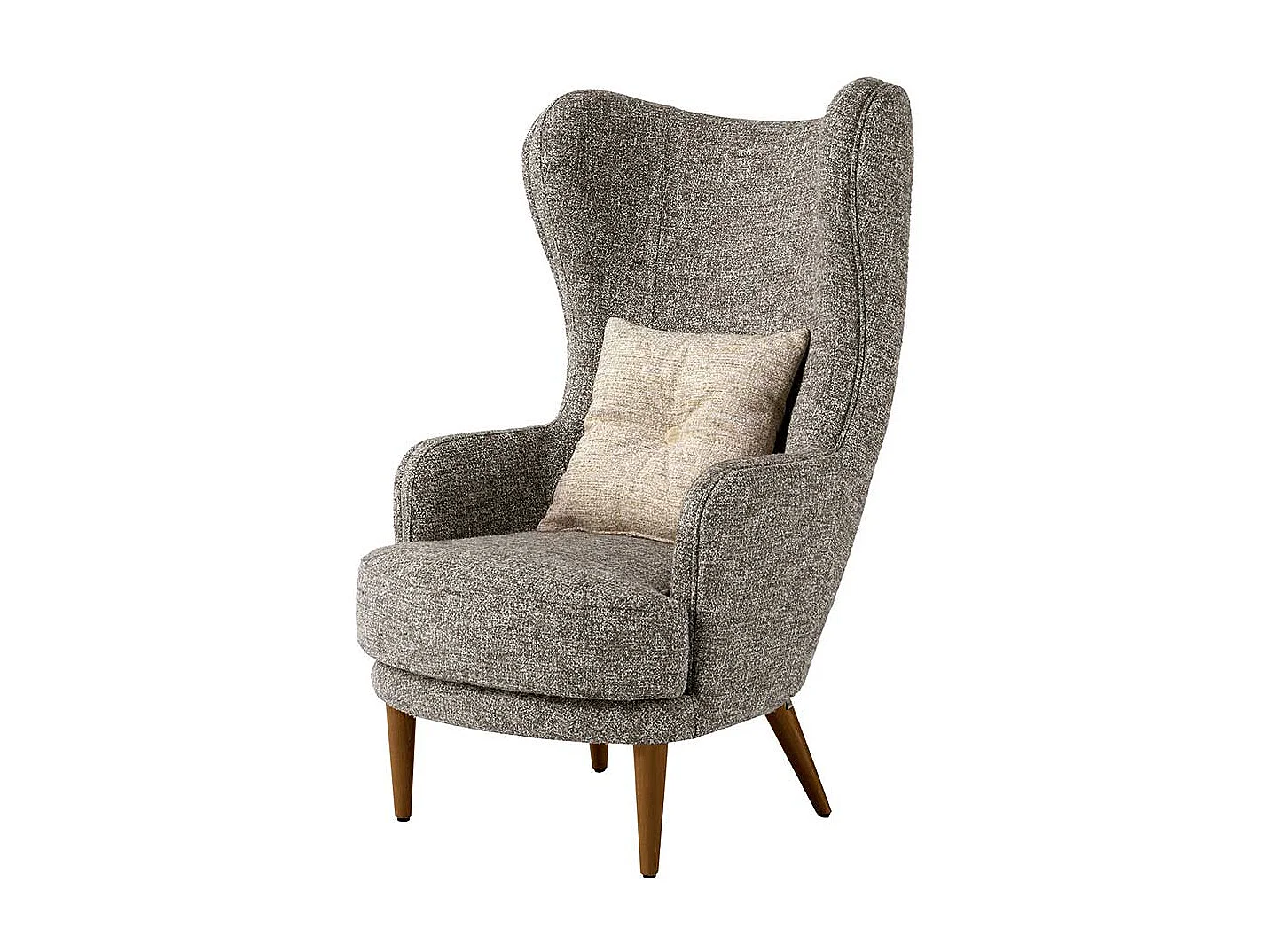 Kaminsessel Beige Grau aus Boucle Stoff Vierfußgestell aus Holz