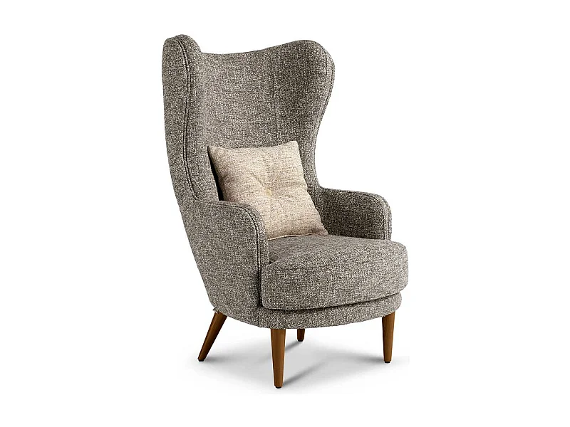 Kaminsessel Beige Grau aus Boucle Stoff Vierfußgestell aus Holz