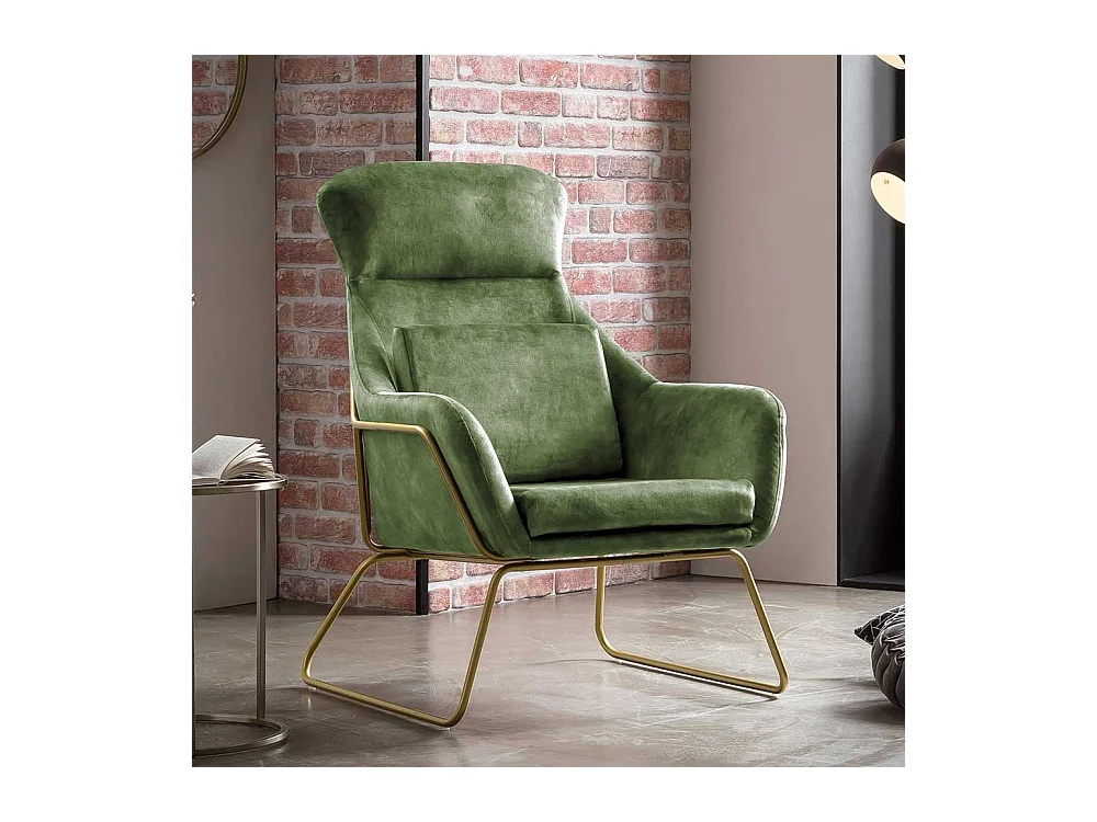 Lounge Einzelsessel aus Samtvelours Grün Metall Bügelgestell