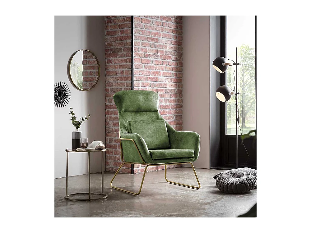 Lounge Einzelsessel aus Samtvelours Grün Metall Bügelgestell