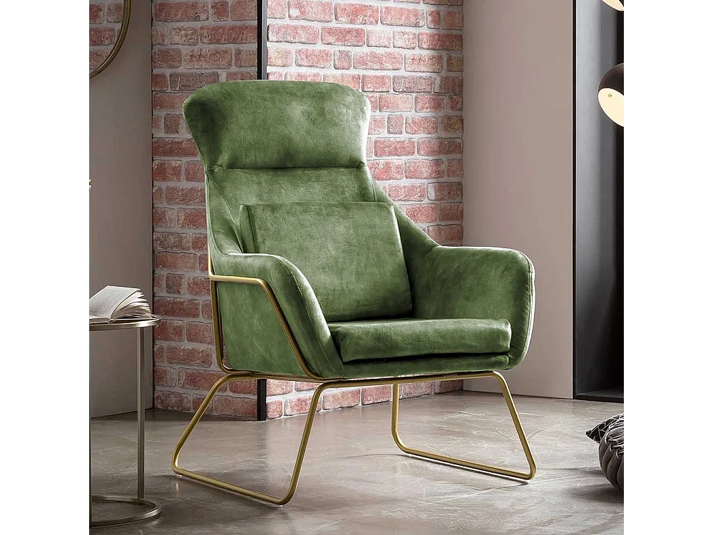 Lounge Einzelsessel aus Samtvelours Grün Metall Bügelgestell
