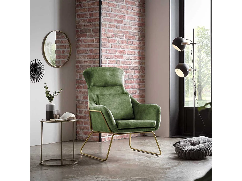 Lounge Einzelsessel aus Samtvelours Grün Metall Bügelgestell
