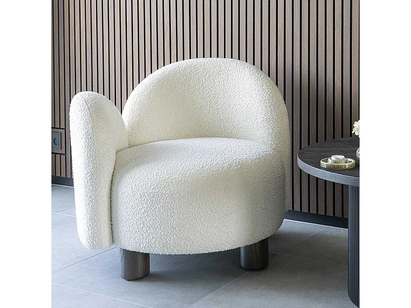 Designer Sessel Polstersessel aus Boucle Stoff in Weiß