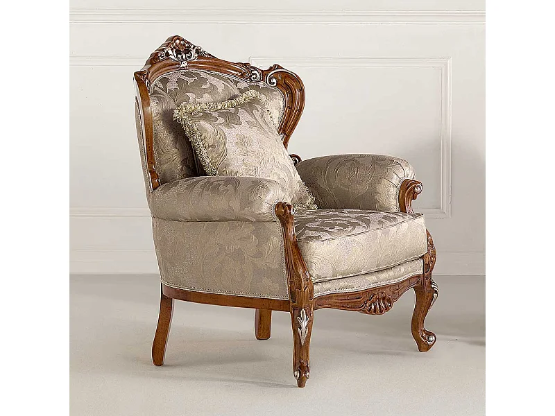 Barockstil Einzelsessel in Beige und Buche braun Vierfußgestell aus Holz