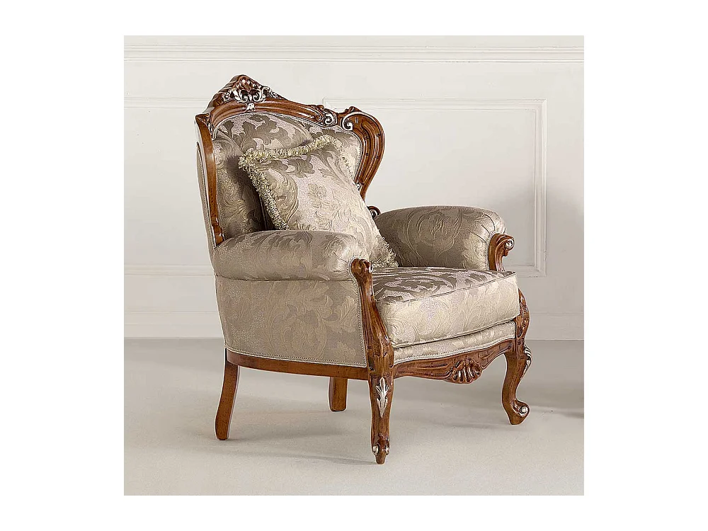 Barockstil Einzelsessel in Beige und Buche braun Vierfußgestell aus Holz