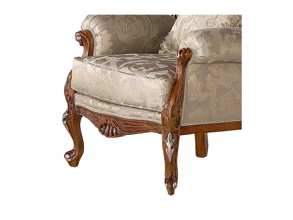 Barockstil Einzelsessel in Beige und Buche braun Vierfußgestell aus Holz