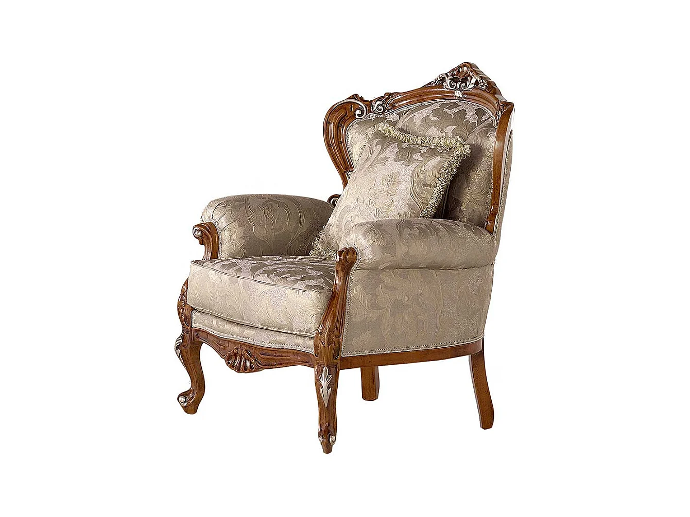 Barockstil Einzelsessel in Beige und Buche braun Vierfußgestell aus Holz