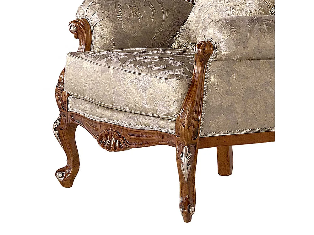 Barockstil Einzelsessel in Beige und Buche braun Vierfußgestell aus Holz