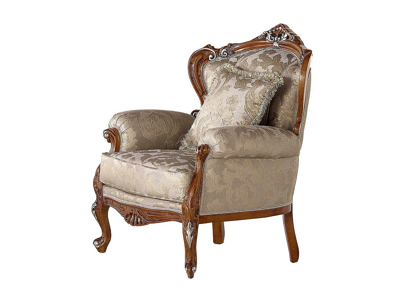 Barockstil Einzelsessel in Beige und Buche braun Vierfußgestell aus Holz