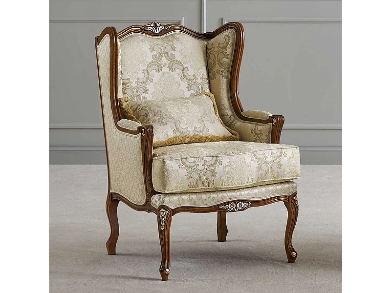 Stilmöbel Kaminsessel in Cremefarben - Beige Vierfußgestell aus Holz