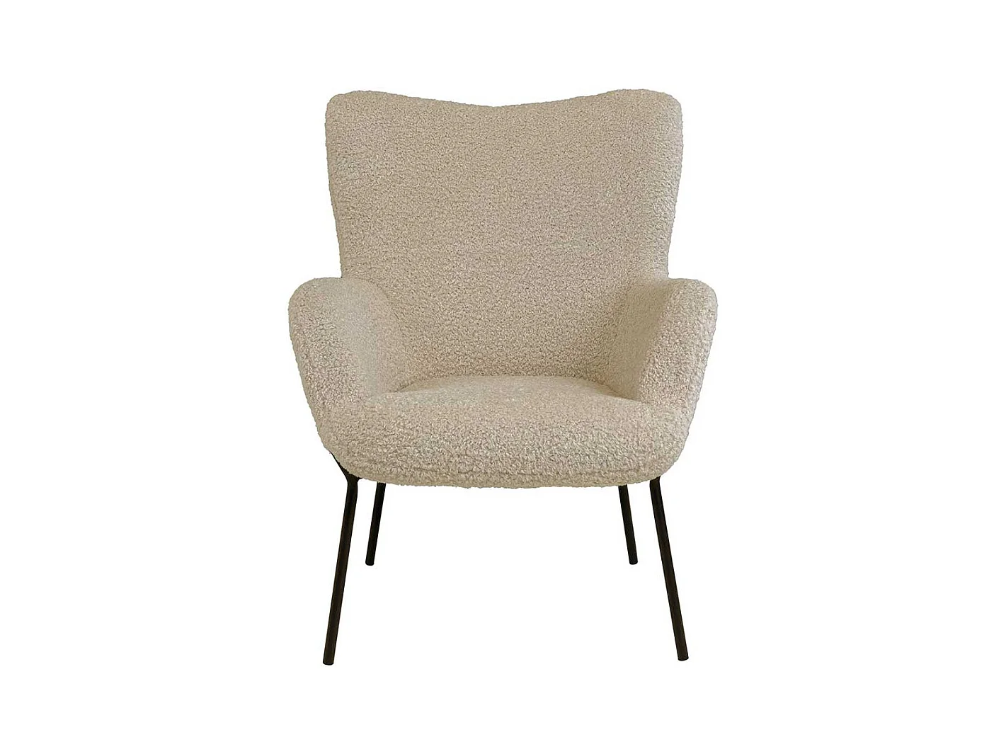 Skandi Kaminsessel in Beige und Schwarz Webplüsch und Metall