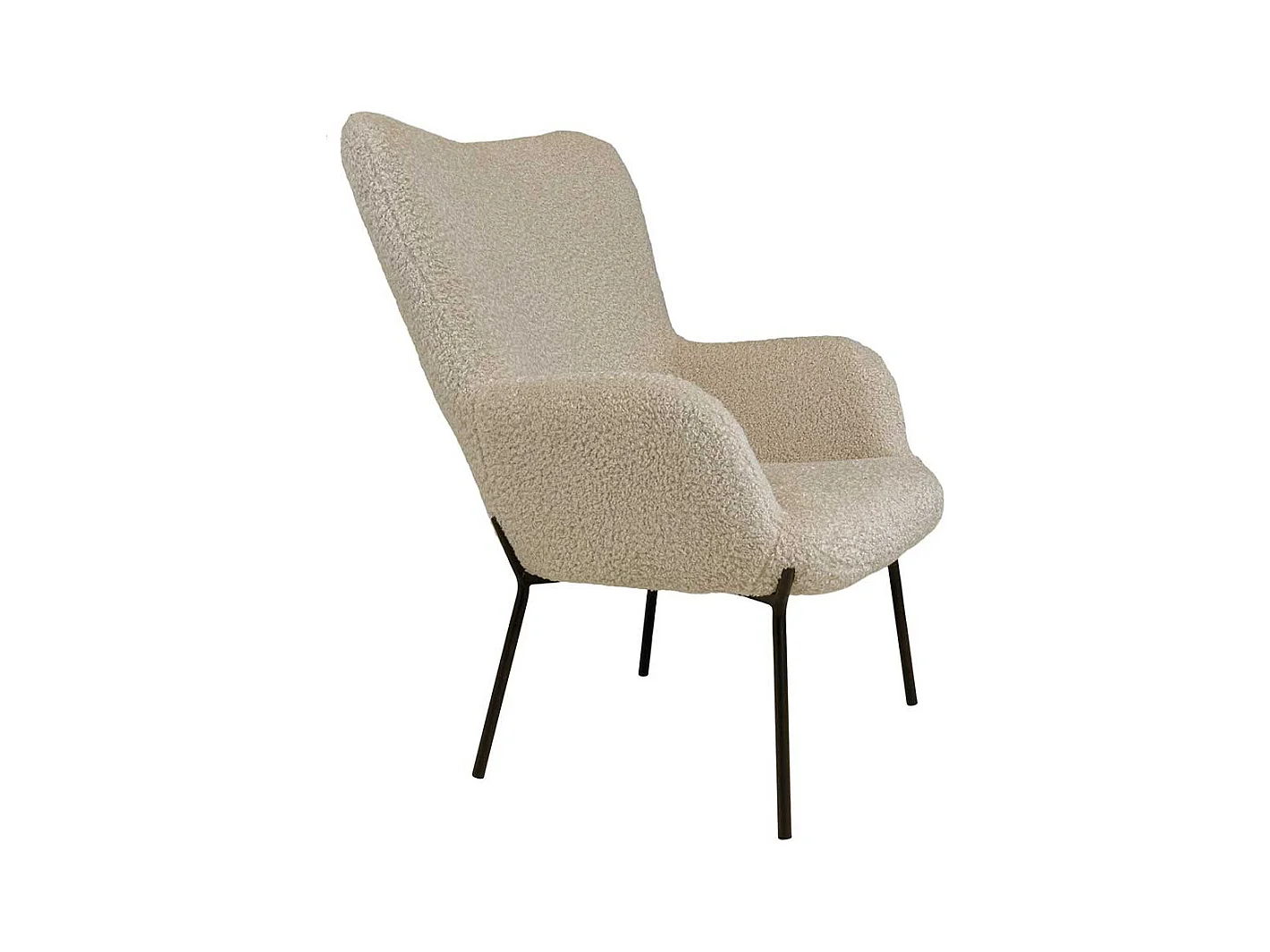 Skandi Kaminsessel in Beige und Schwarz Webplüsch und Metall