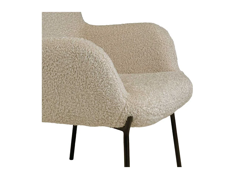 Skandi Kaminsessel in Beige und Schwarz Webplüsch und Metall