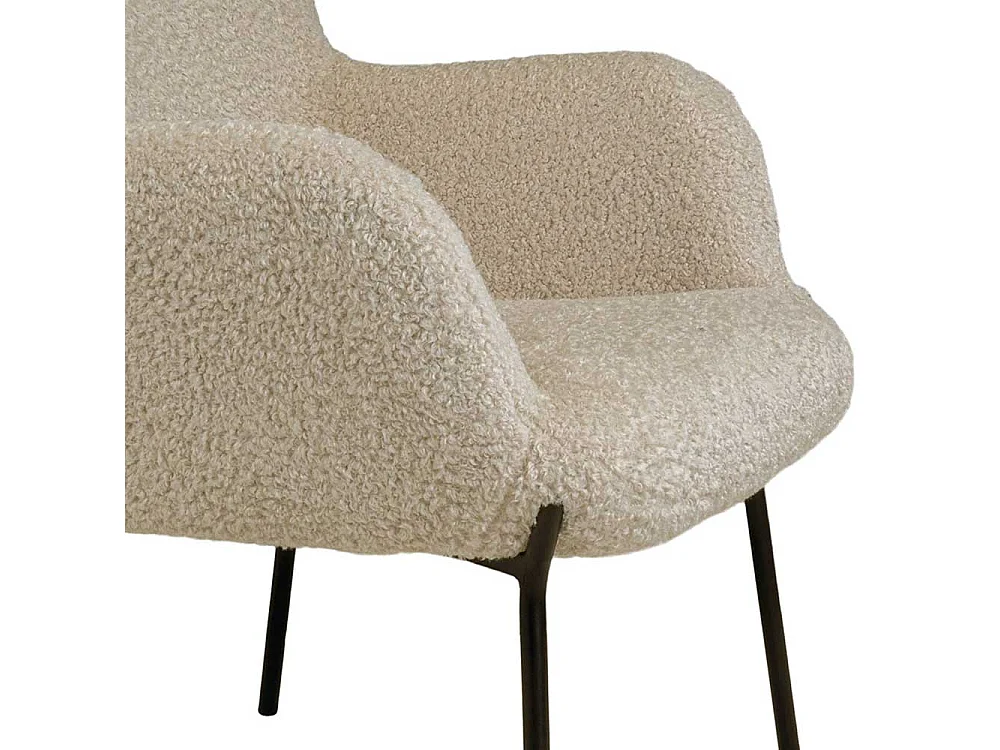 Skandi Kaminsessel in Beige und Schwarz Webplüsch und Metall