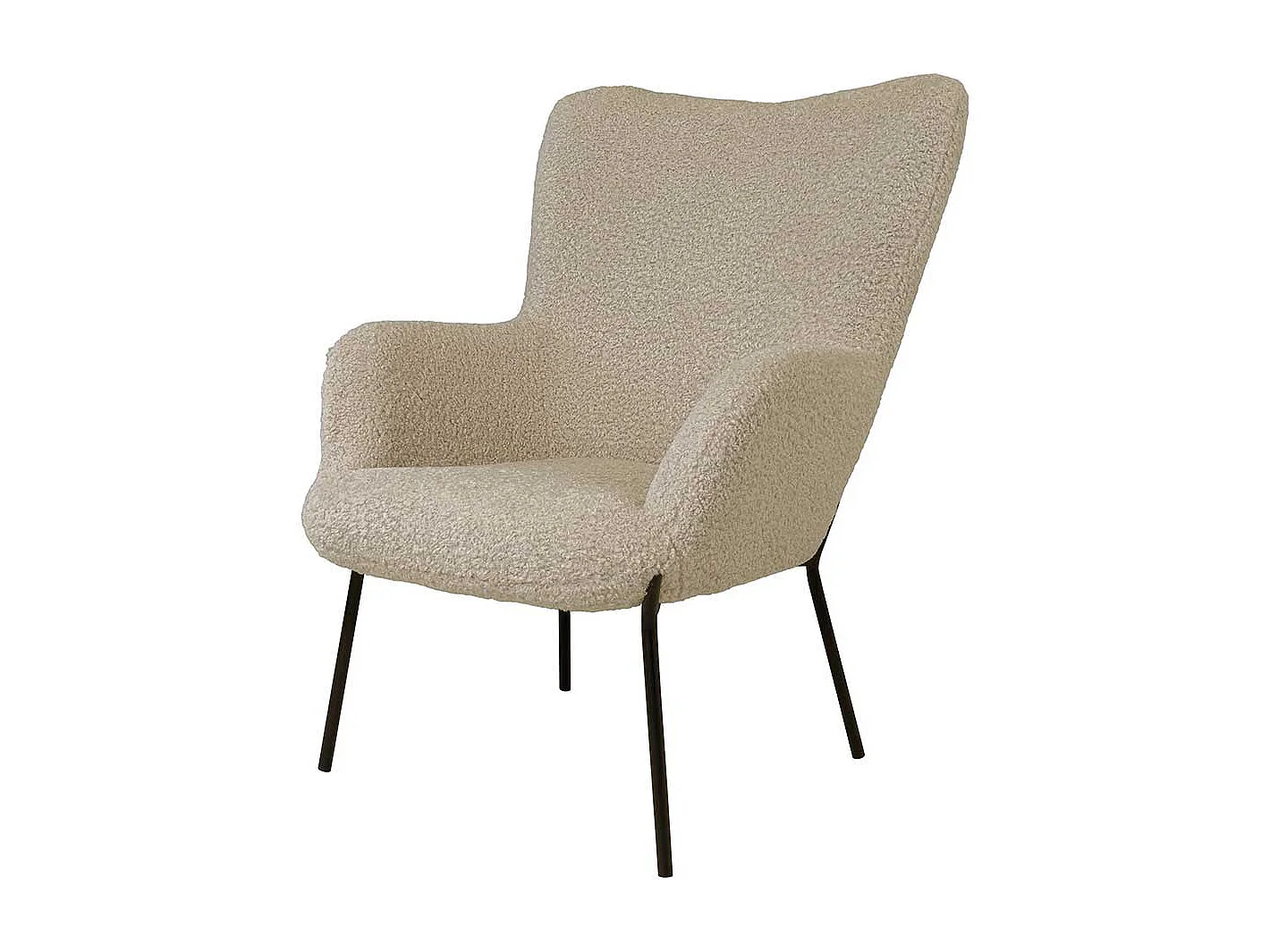 Skandi Kaminsessel in Beige und Schwarz Webplüsch und Metall